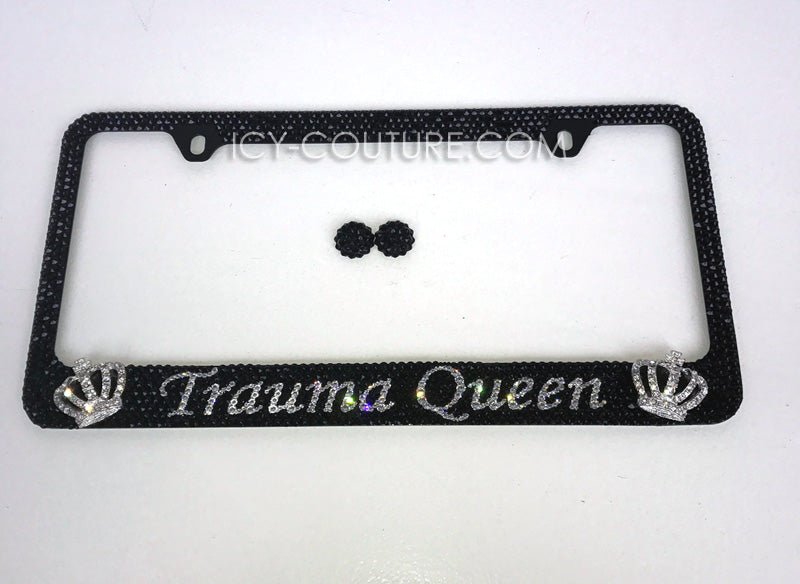 For a doctor "Trauma Queen" Custom Bling License Plate Frames With Swarovski Crystals, Bedazzled by ICY Couture
