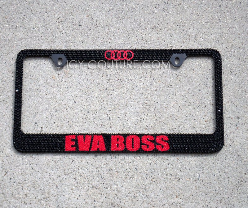 Eva Boss with Audi Symbol, Custom Bling License Plate Frames With Swarovski Crystals, Bedazzled by ICY Couture