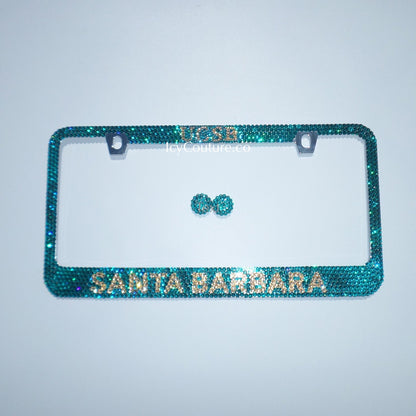 UCSB Santa Barbara College Custom Bling License Plate Frames With Swarovski Crystals, Bedazzled by ICY Couture