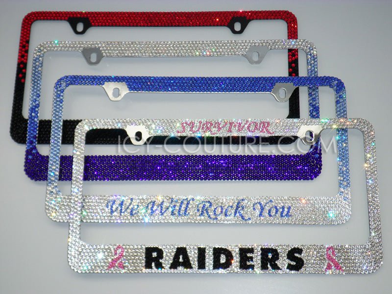 Raiders or Your Sport Team Custom Bling License Plate Frames With Swarovski Crystals, Bedazzled by ICY Couture