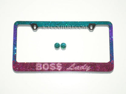Boss Lady Custom Ombre Colors Custom Bling License Plate Frames With Swarovski Crystals, Bedazzled by ICY Couture