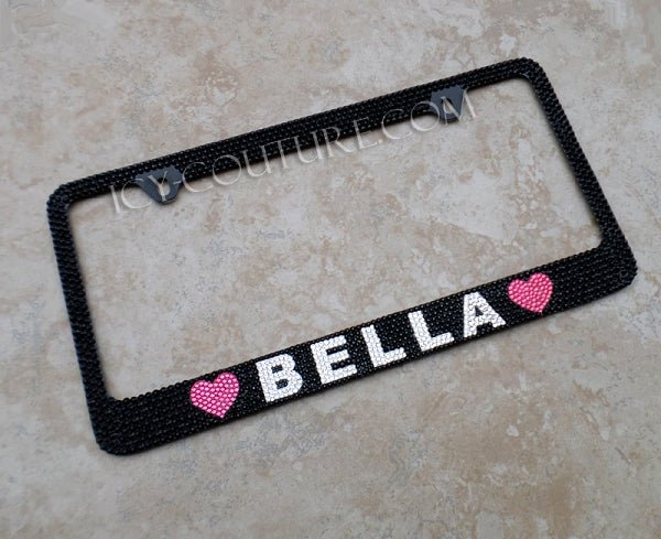 Bella with Hearts - Custom Bling License Plate Frames With Swarovski Crystals, Bedazzled by ICY Couture