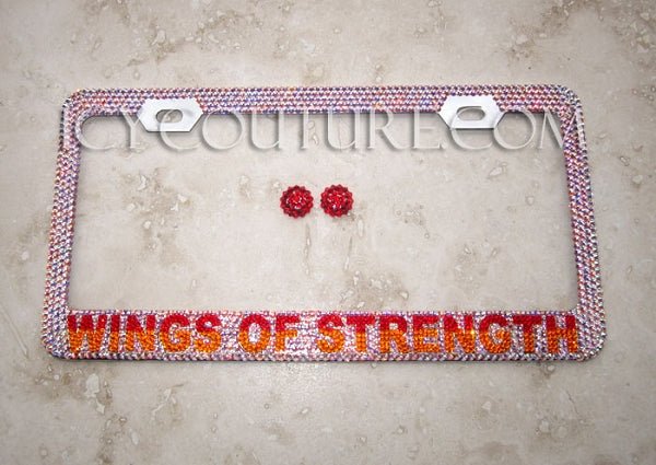 Wings of Strength Custom Bling License Plate Frames With Swarovski Crystals, Bedazzled by ICY Couture