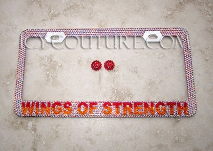 Wings of Strength Custom Bling License Plate Frames With Swarovski Crystals, Bedazzled by ICY Couture