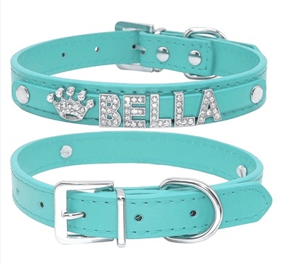 Custom Name Rhinestone Letters Vegan Leather Bling Collar. - ICY Couture