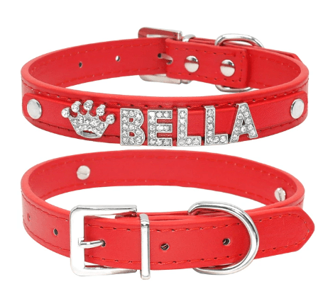 Custom Name Rhinestone Letters Vegan Leather Bling Collar. - ICY Couture