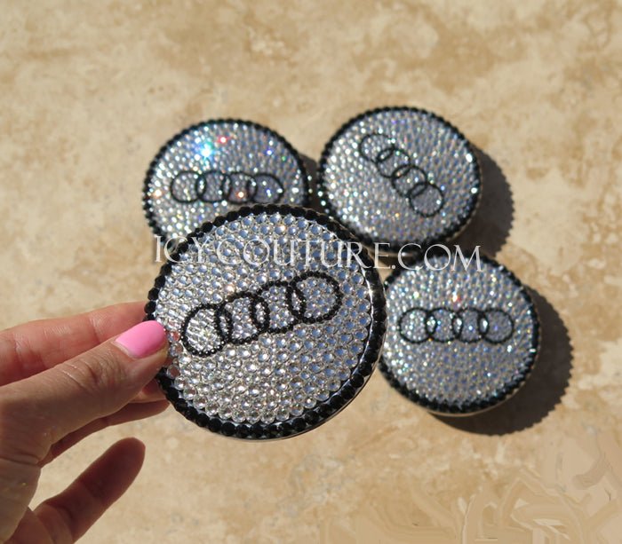 Bling Audi Rim Caps custom bedazzled with Swarovski crystals - Black and White Look by ICY Couture.
