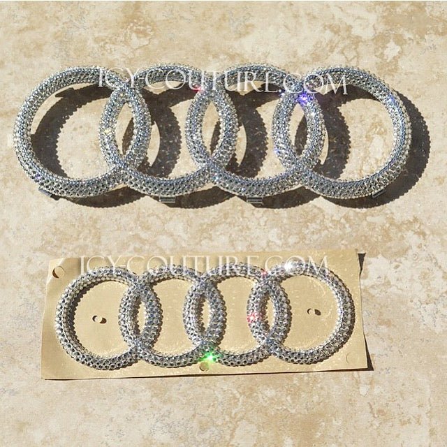 Diamond Clear Bling Audi Emblems, front and back, bedazzled with Swarovski Crystals by ICY Couture.