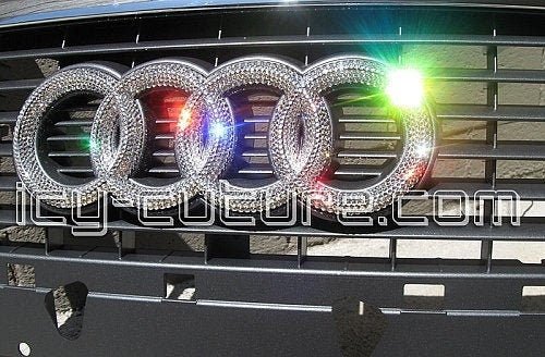 Super Sparkling Diamond Clear Bling Audi Grille/Front Emblem, bedazzled with Swarovski Crystals by ICY Couture.