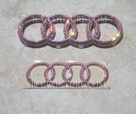 Pink Bling Audi Emblems, front and back, bedazzled with Swarovski Crystals by ICY Couture.