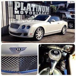 Platinum Motorsport Bentley Wings and Rim Caps Emblems with matching diamond gear shift, custom crystallized with Swarovski crystals by ICY Couture.