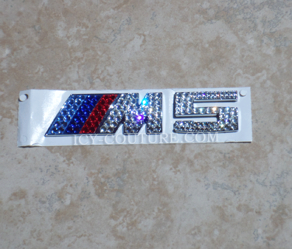 Crystal Bling BMW M5 badge crystallized with Swarovski crystals by ICY Couture.