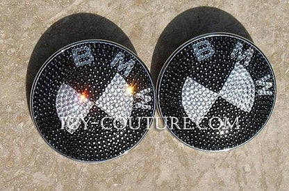 BLACK RHINESTONE BMW EMBLEMS BEDAZZLED WITH SWAROVVSKI CRYSTALS BY ICY COUTURE