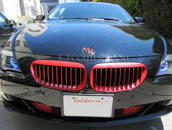 Red on Black Bling BMW emblems crystallized with Swarovski Crystals by ICY Couture (front view)