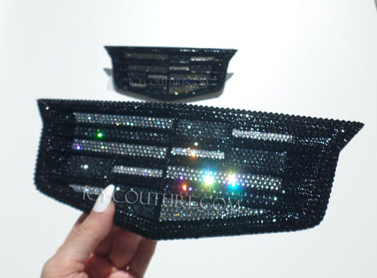 Front and back Black Bling Cadillac Emblems Custom Crystallized with Swarovski Crystals  by ICY Couture