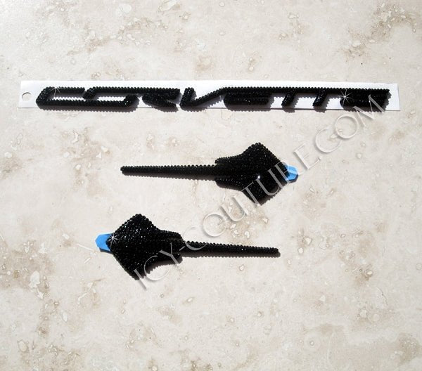 Black Bling Corvette Stingray Emblems Set Custom Crystallized with Swarovski Crystals.