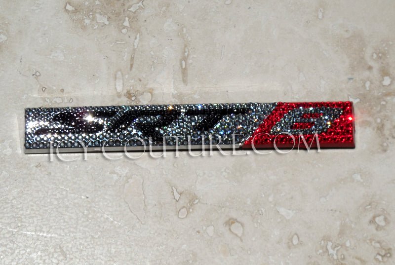 Black Diamond and Red SRT B nameplate emblem badge crystallized with Swarovski crystals