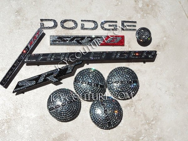 Dodge Challenger Replacement emblems set custom crystallized with Black Diamond Swarovski Crystals | Car Bling by ICY Couture