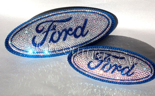 Crystal AB with Blue Swarovski crystals Ford Emblems - Front and Back