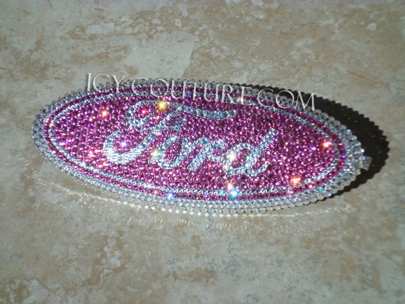 Sparkling Pink Bling Ford Emblem Custom Bedazzled with Swarovski Crystals.