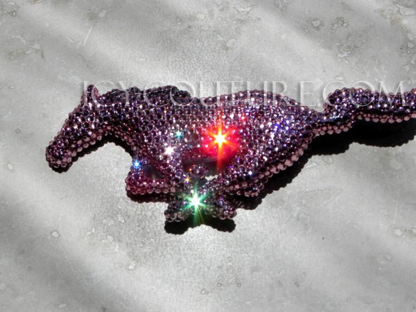 Sparkling Pink Running Mustang Horse Emblem Bedazzled with Swarovski Crystals