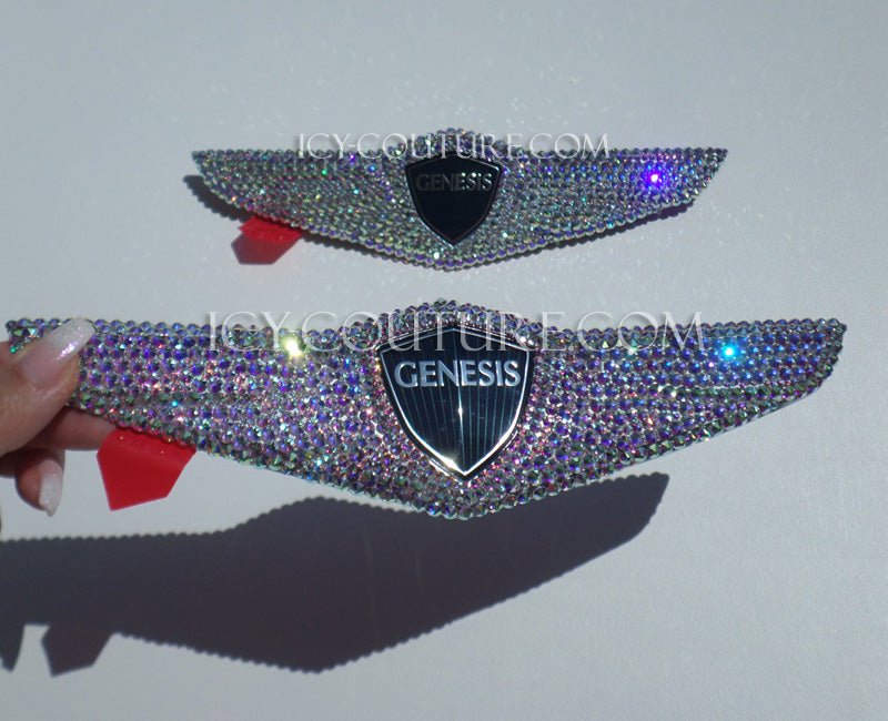 Genesis Hood & Trunk Emblems Wing Badges Customized with Crystal AB Austrian Crystals.