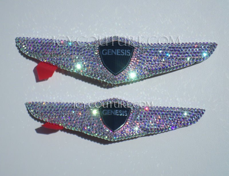 Genesis Hood & Trunk Emblems Wing Badges Customized with Crystal AB| 01238922, 01238943
