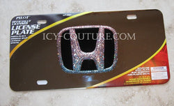 Pink to Blue ombre bedazzled Honda Logo Chrome License Plate 