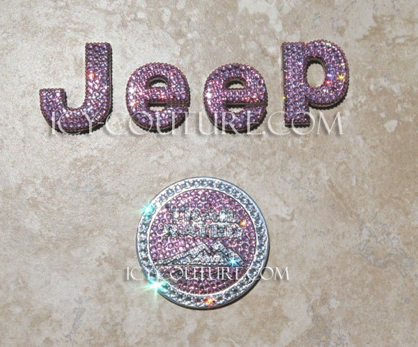Light Pink bling Jeep emblems set crystallized with Light Rose Swarovski Crystals
