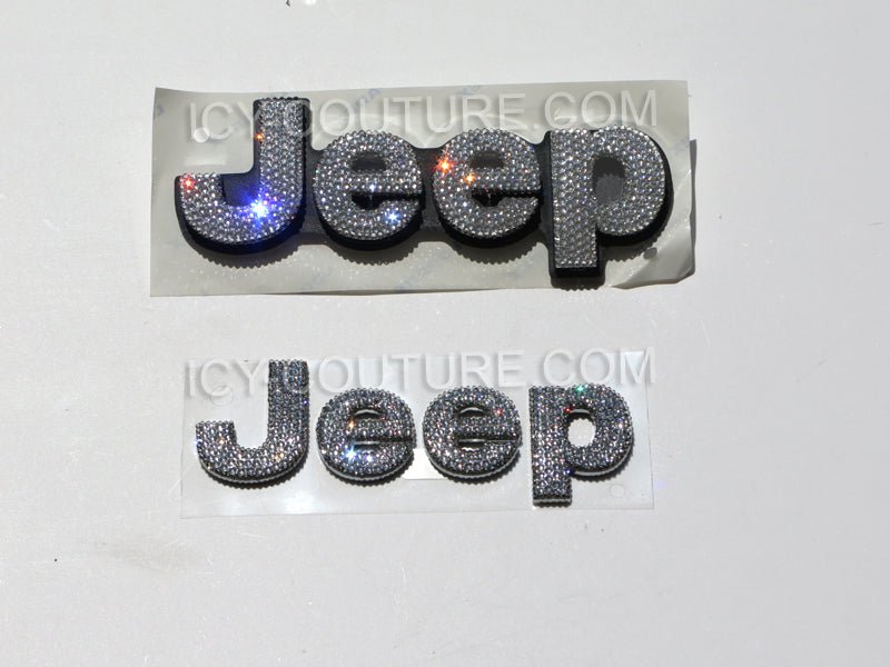 Jeep nameplate letters front and back replacement emblems customized with Clear Premium Glass Rhinestones 
