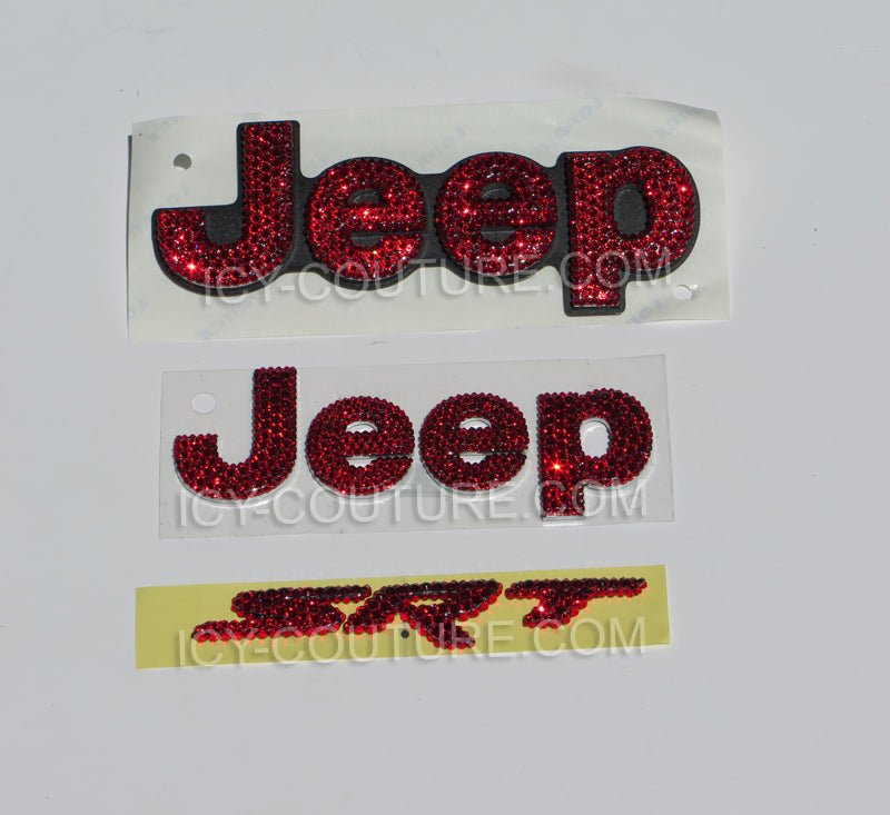 Red Bling Jeep SRT emblems sent bedazzled with Swarovski Crystals or Premium Glass Rhinestones by ICY Couture