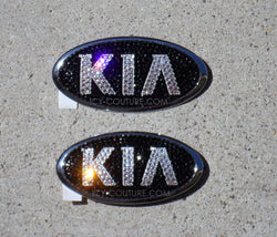 Black Bling KIA emblems, front and back, bedazzled with black rhinestones