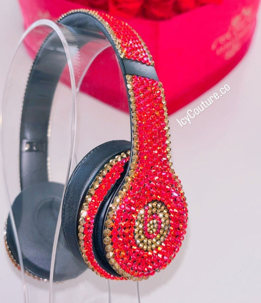 Golden Haute Red Crystallized Beats Solo 3 Wireless | Premium Glass Rhinestones - ICY Couture
