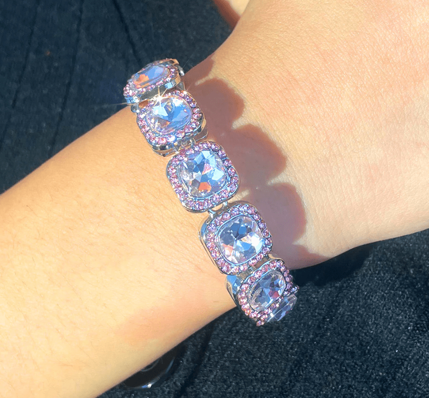 Iced Out Square Pave Rhinestone Bracelet: Silver, Gold, Pink. - ICY Couture