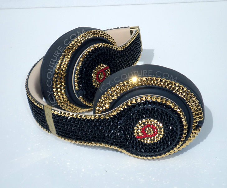 Black and Gold Beats Studio Wireless Headphones crystallized with Swarovski crystals by ICY Couture.