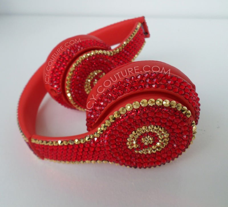 Red & Gold Bedazzled Bling Solo Beats Rhinestone Headphones custom crystallized with Swarovski Crystals by ICY Couture
