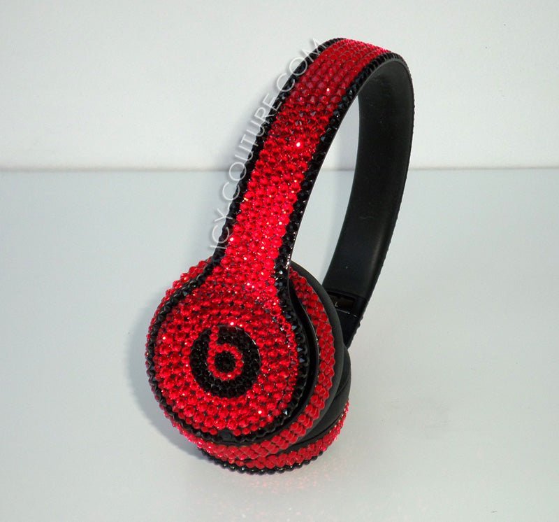 Red & Black Bedazzled Bling Solo Beats Rhinestone Headphones custom crystallized with Swarovski Crystals by ICY Couture