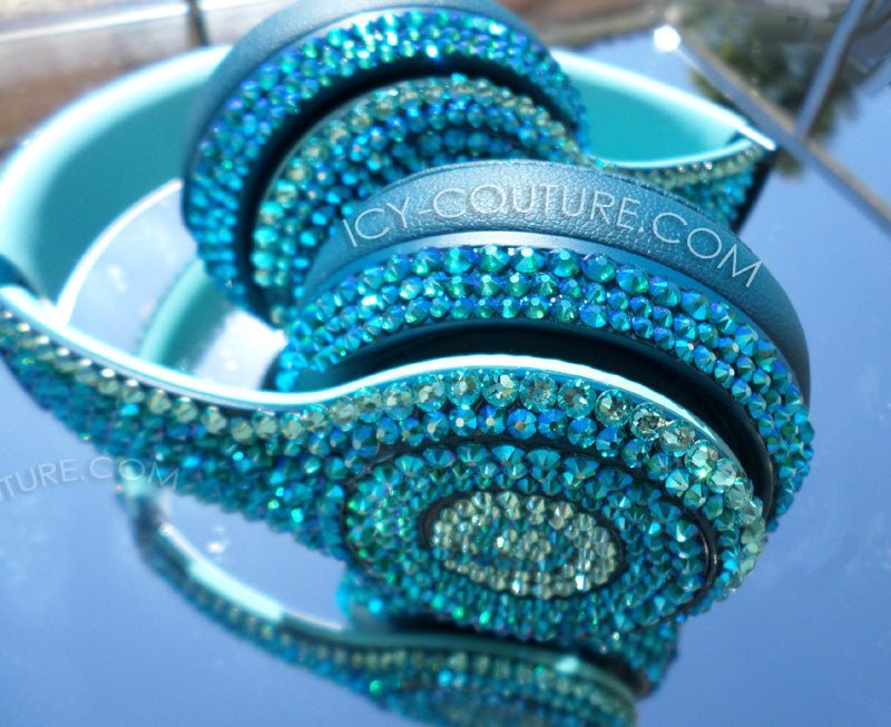 Blue Zircon Shimmer Bedazzled Bling Studio Beats Rhinestone Headphones custom crystallized with Swarovski Crystals by ICY Couture