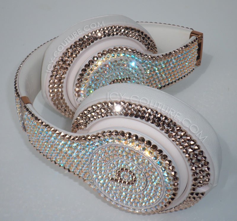Gorgeous Crystal Shimmer and Rose Gold Studio Pro Beats Headphones Custom Bedazzled with Swarovski Crystals by ICY Couture.