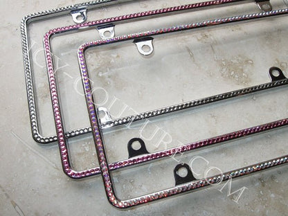 Multiple Colors Slim Rim 4 Screw Holes 1 Row of Rhinestones Swarovski Crystals License Plate Frame Bedazzled by ICY Couture.