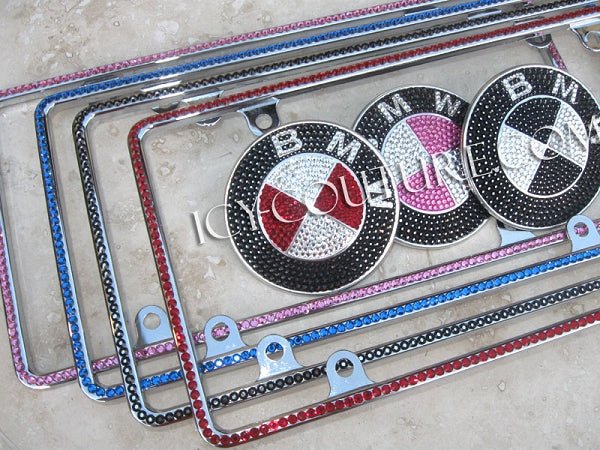 Custom Colors Slim Rim 4 Screw Holes 1 Row of Rhinestones Swarovski Crystals License Plate Frame Bedazzled by ICY Couture.