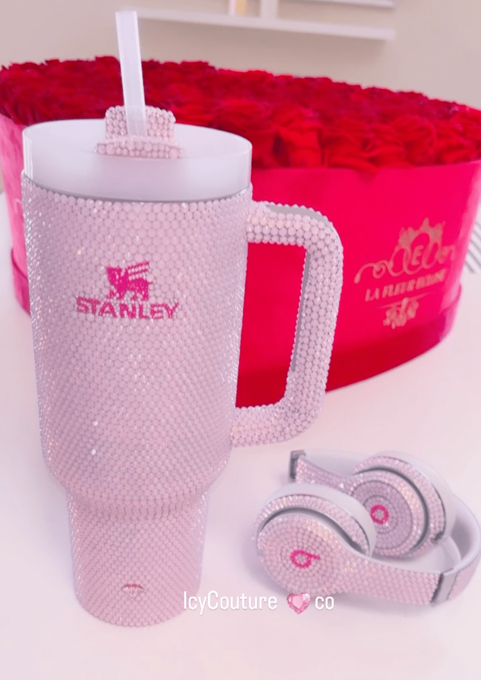 Custom Tumbler Cups Fully Crystallized by ICY Couture with Swarovski Crystals - Pink Opal
