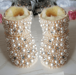 Ivory Pearls & Diamonds Custom Baby Girl Bling Boots with Matching Headband Bow - ICY Couture