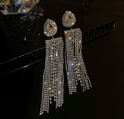 Long Exaggerated Waterfall Crystal Statement Earrings: Black or Silver - ICY Couture
