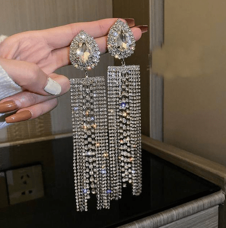Long Exaggerated Waterfall Crystal Statement Earrings: Black or Silver - ICY  Couture