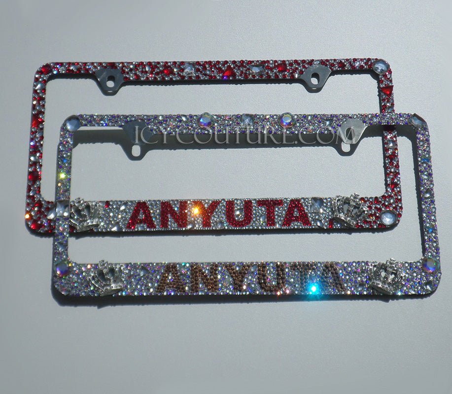 Your Custom Name Chunky Bling License Plate Frame bedazzled with Swarovski Crystals and Shapes by ICY Couture