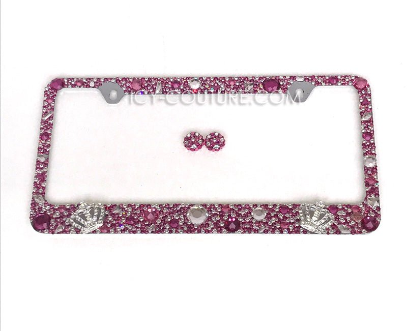 Pink & Clear Chunky Bling License Plate Frame bedazzled with Swarovski Crystals and Shapes by ICY Couture