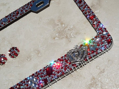 Red & Clear Chunky Bling License Plate Frame bedazzled with Swarovski Crystals and Shapes by ICY Couture