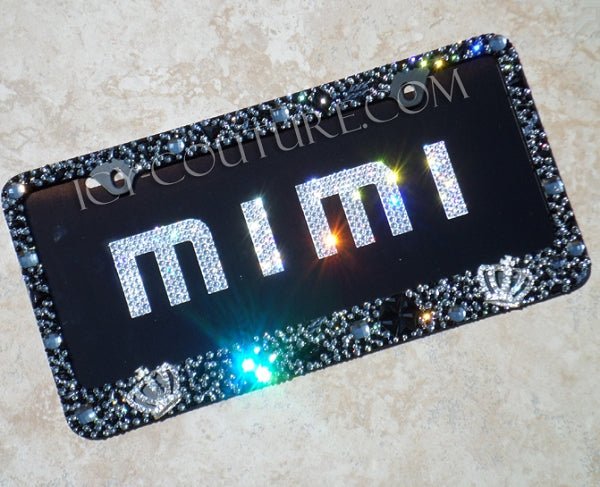 Black Diamond, Clear & Jet Chunky Bling License Plate Frame bedazzled with Swarovski Crystals and Shapes by ICY Couture
