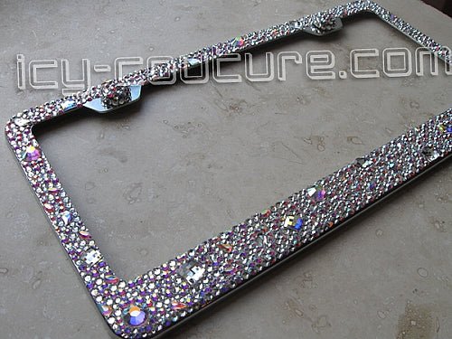 Clear and Iridescent Crystal AB Chunky Bling License Plate Frame bedazzled with Swarovski Crystals and Shapes by ICY Couture